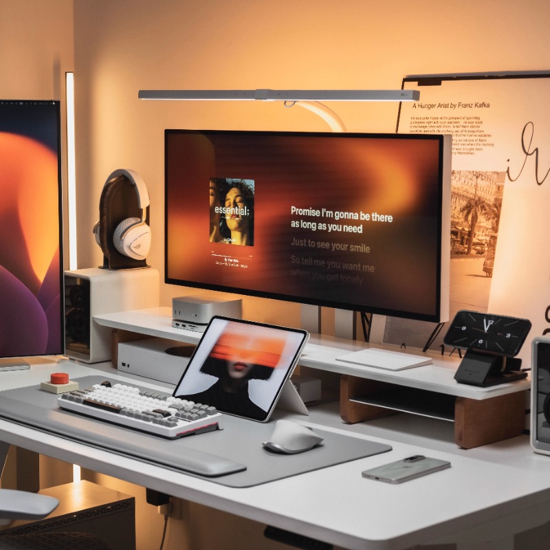 Desk Setup Living Room - Modern Monitor Riser Stand Ergonomic Desk