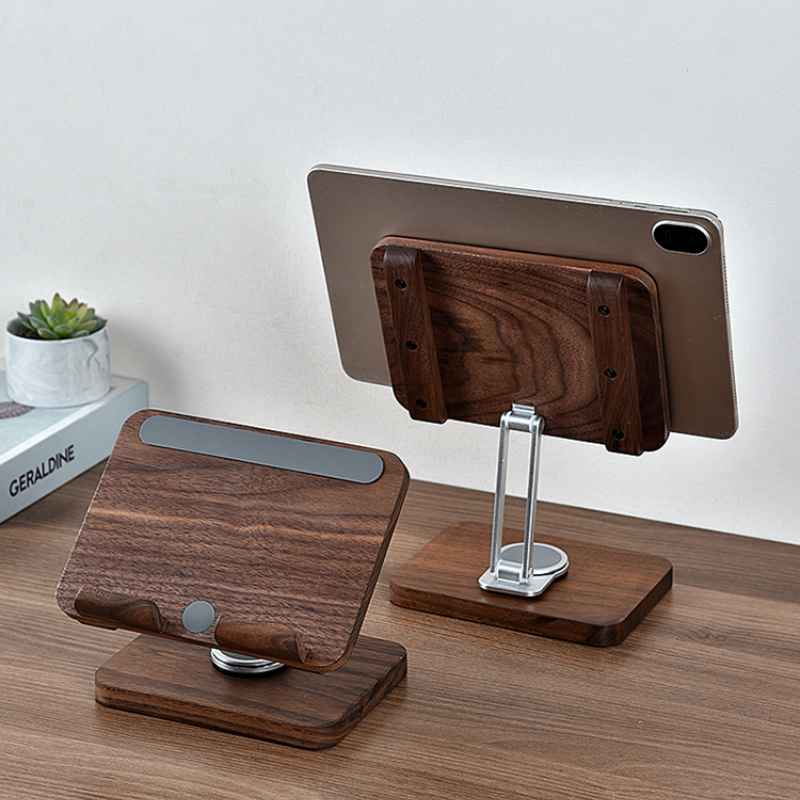 Desk Setup Living Room - Black Walnut iPad Stand with 360°