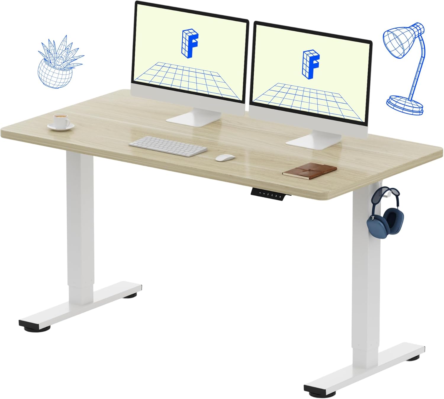 Desk Setup Home Office - Electric Height Adjustable Standing Desk, 55x28