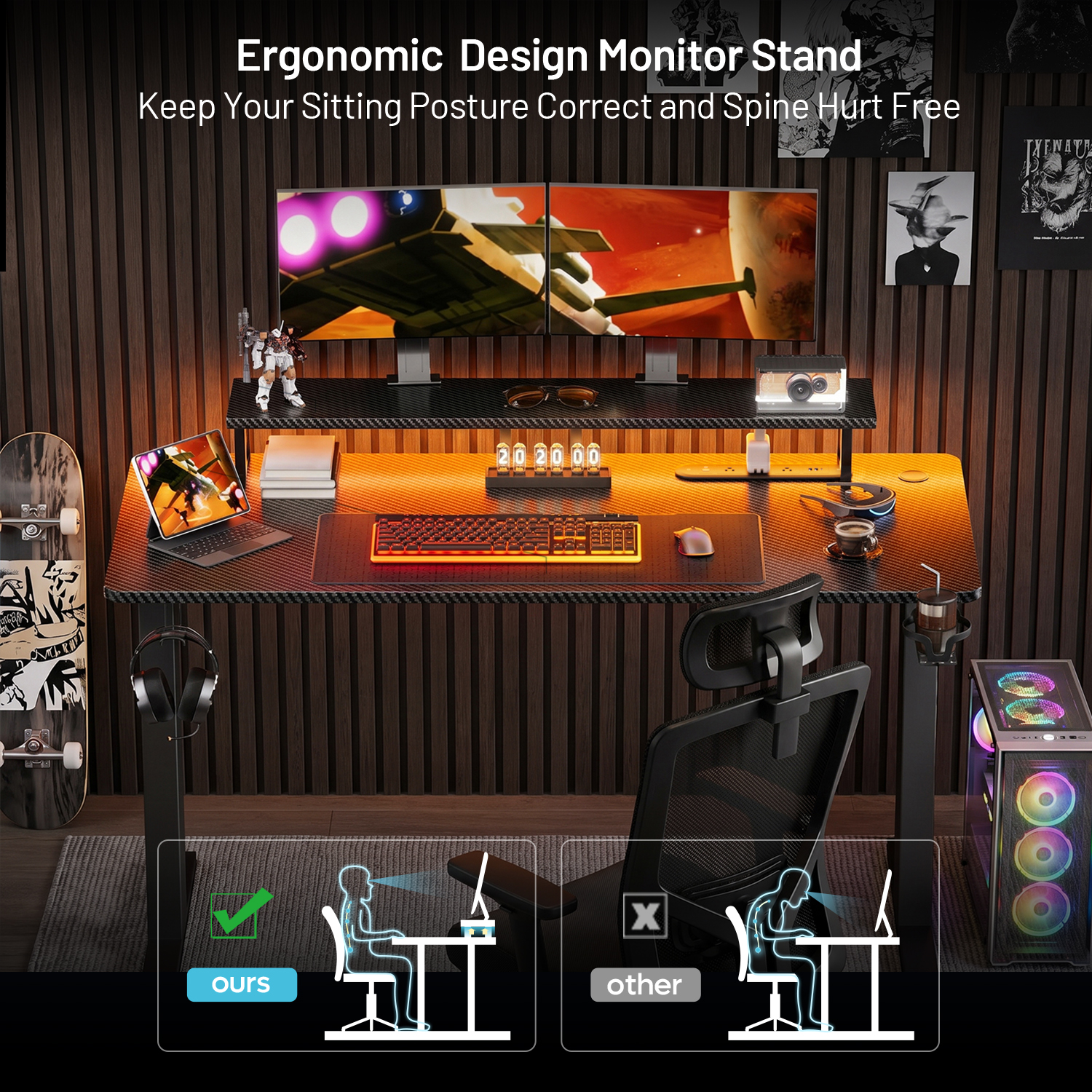 Gaming Desk with LED Lights &  – Desk Setup Home Office Bewertung und Preis