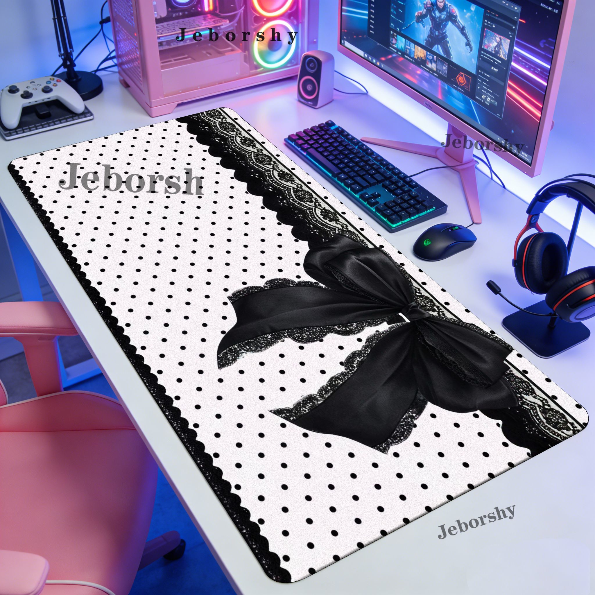 Pink Black Polka Dot Lace Larg – Desk Setup Pink Bewertung und Preis