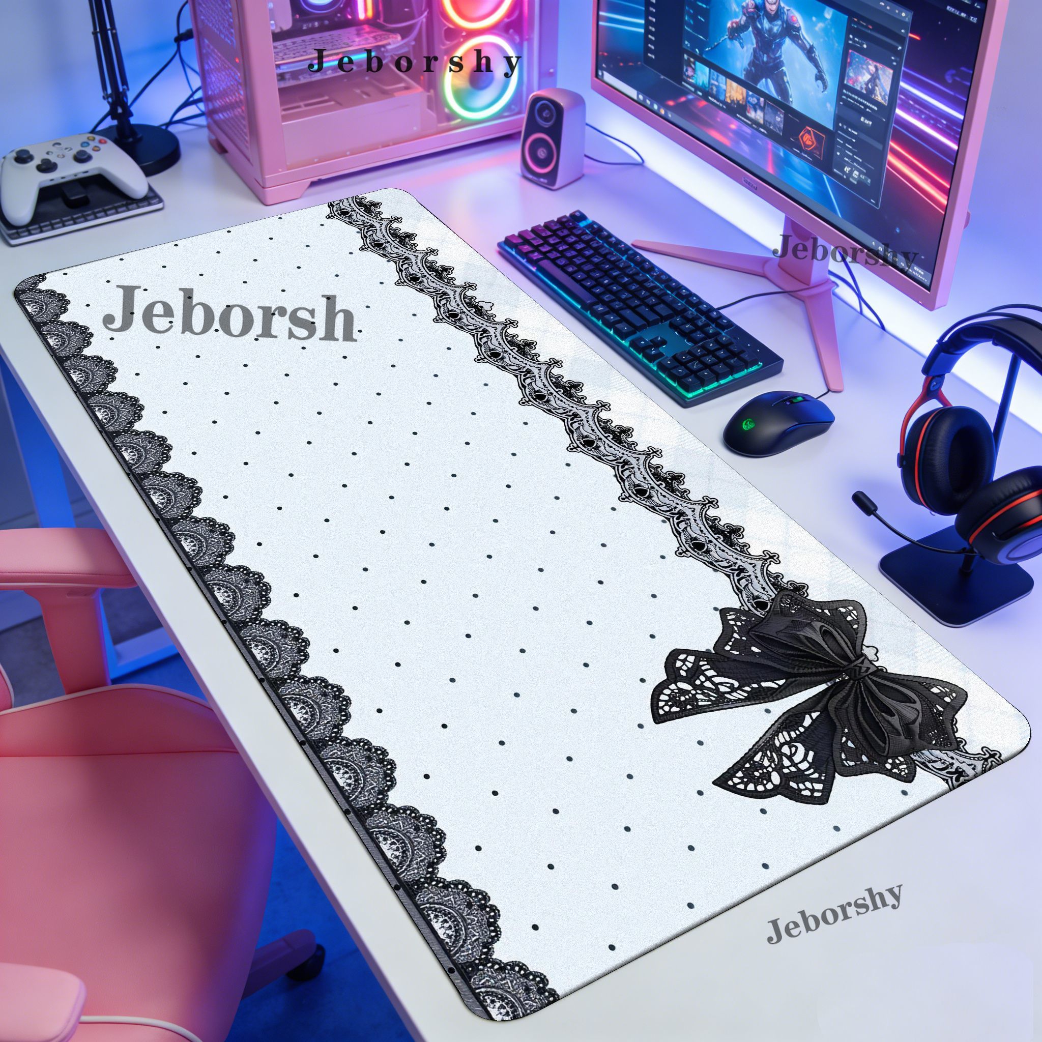 Pink Black Polka Dot Lace Larg – Desk Setup Pink Bewertung und Preis