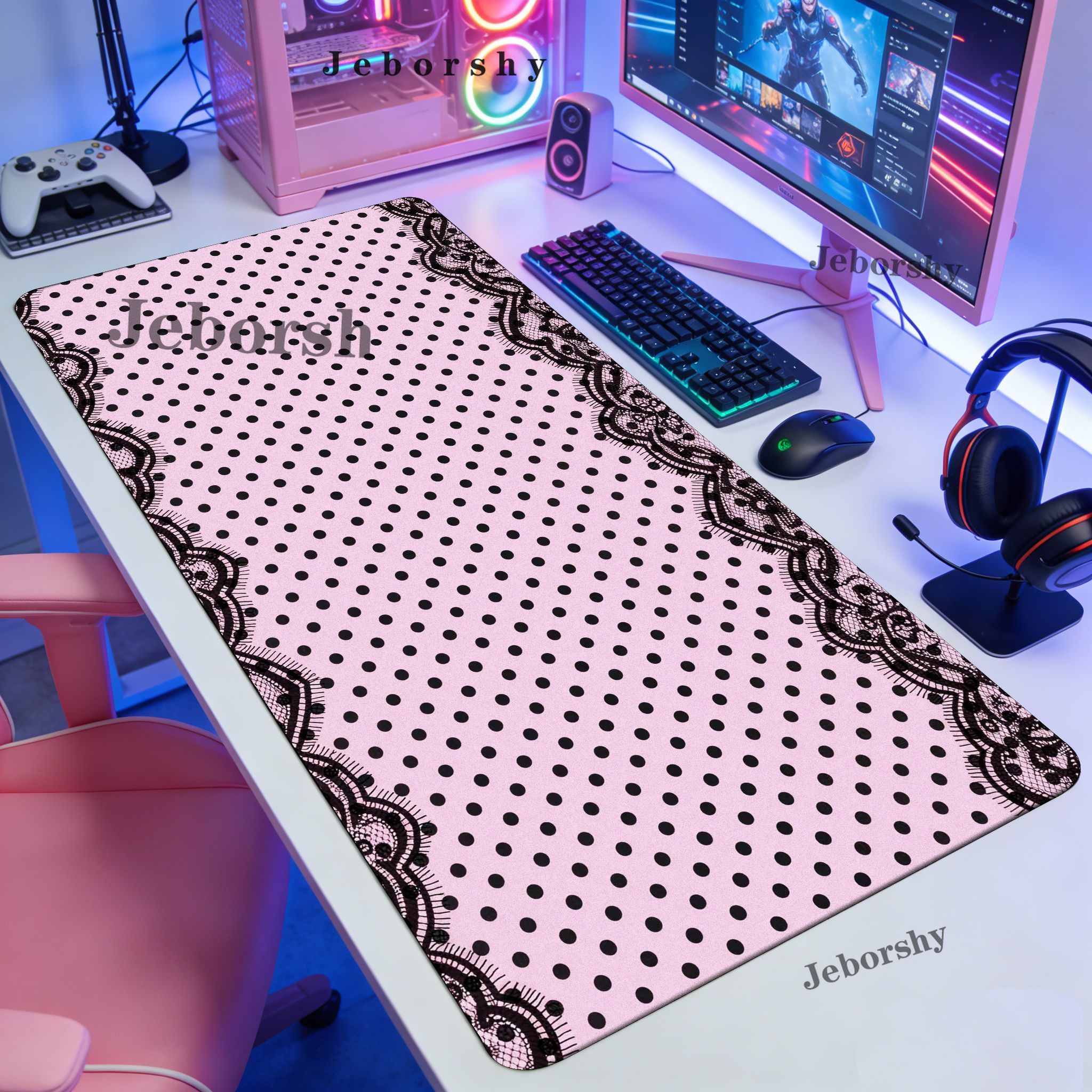Pink Black Polka Dot Lace Larg – Desk Setup Pink Bewertung und Preis