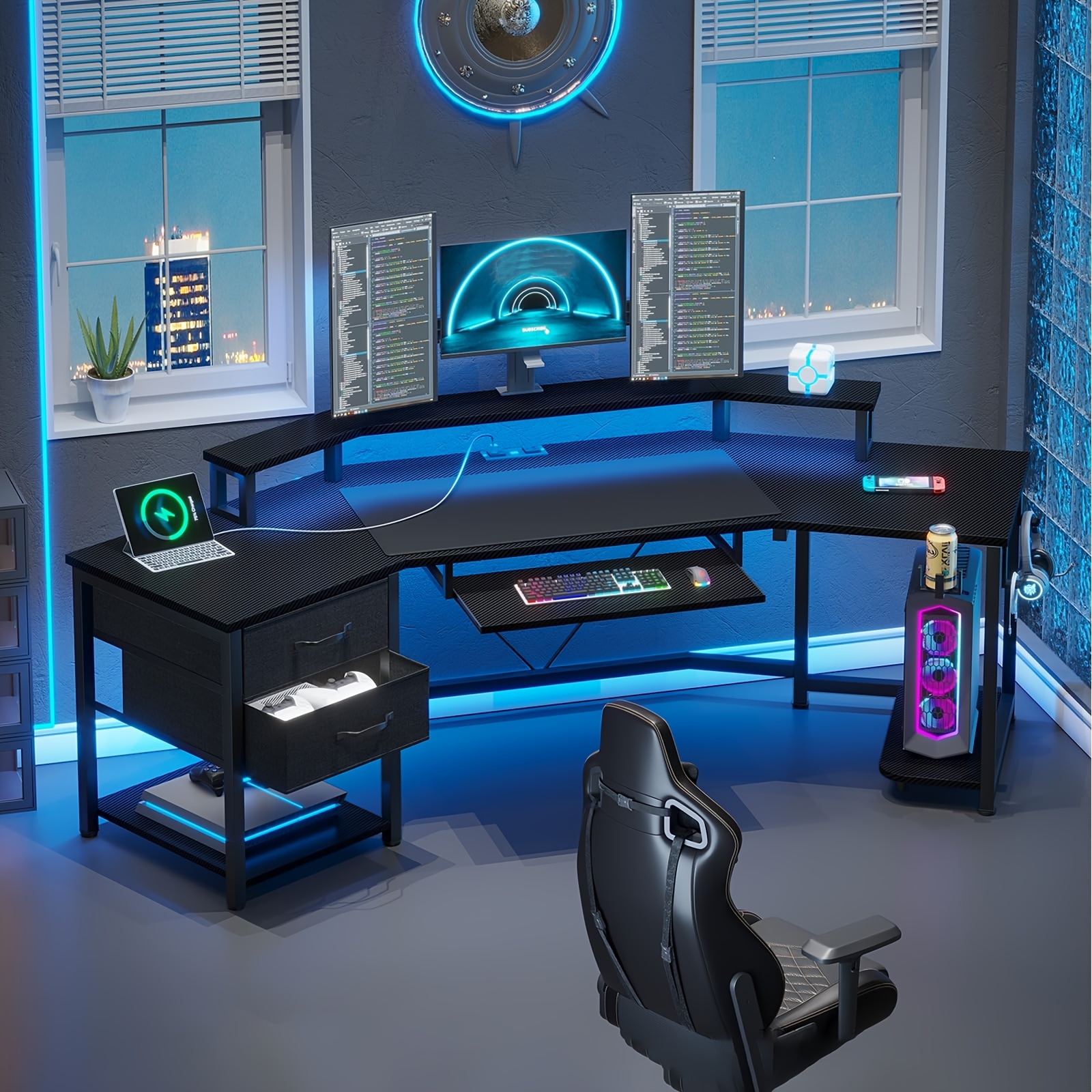 79-inch Modern Gaming Desk wit – Desk Setup Headphone Stand Bewertung und Preis